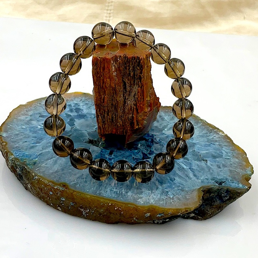 Vtg 7”Stretchable Smokey Quartz Bracelet (1988) - Picture 3 of 7